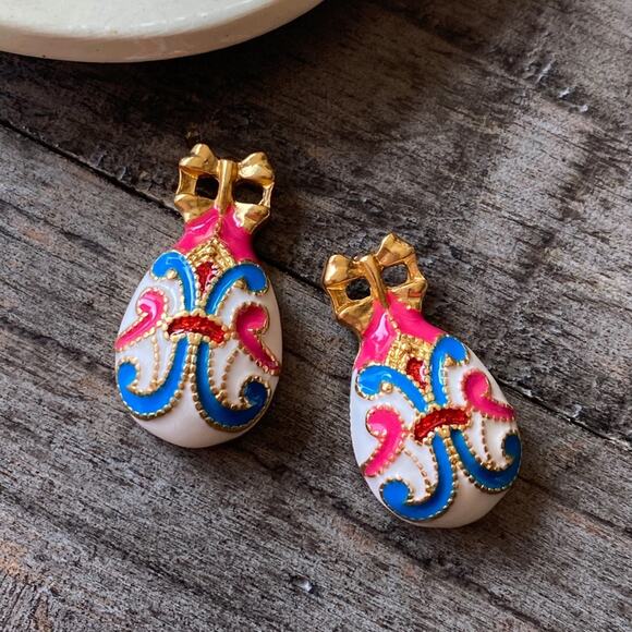 NEW Pink & Gold Enamel Drop Earrings - Picture 5 of 8